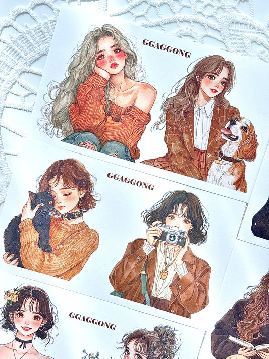 秋天女孩 模造紙貼紙包