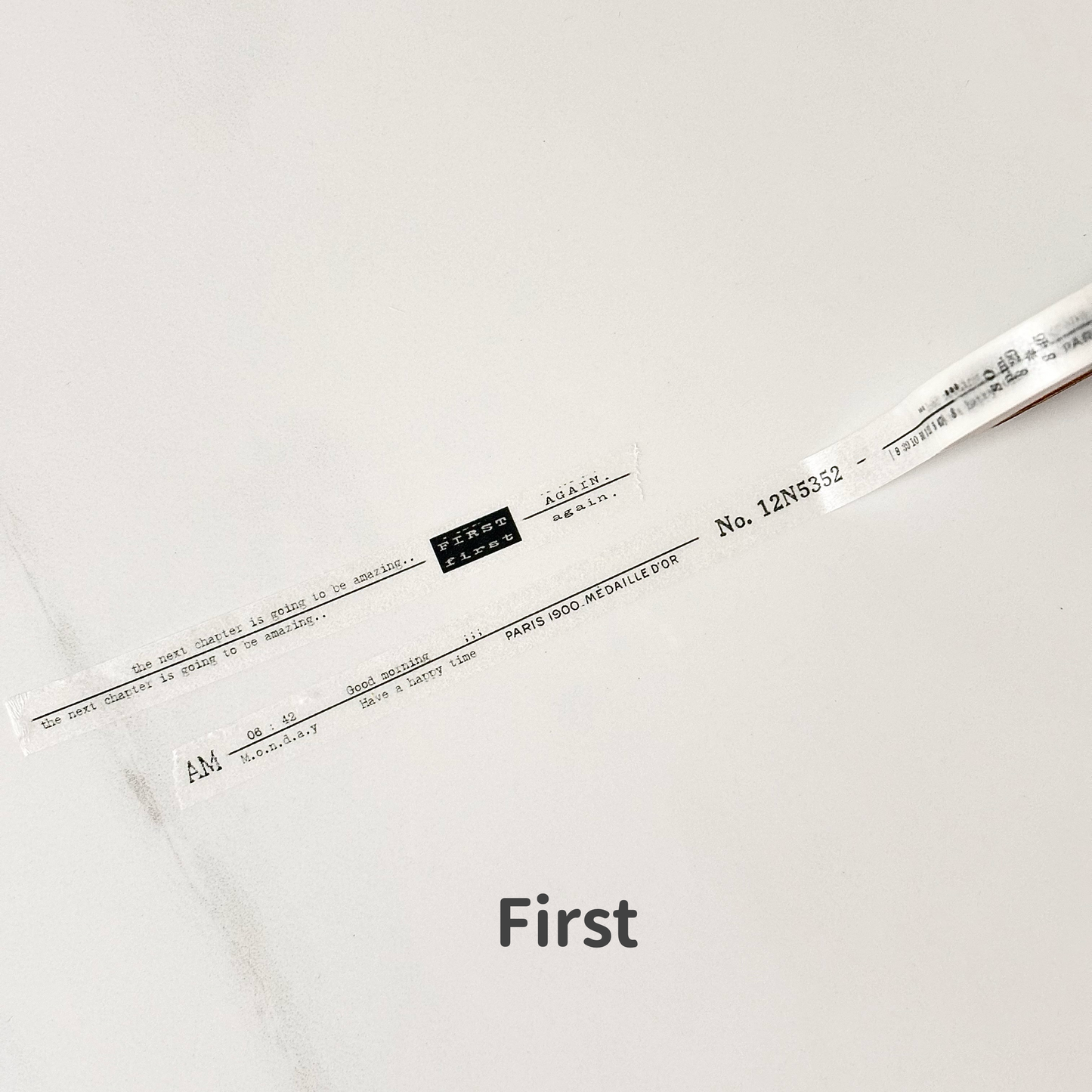 8mm紙膠帶細卷 模擬膠片/灰色條紋/尺規/幾何/黑白/First