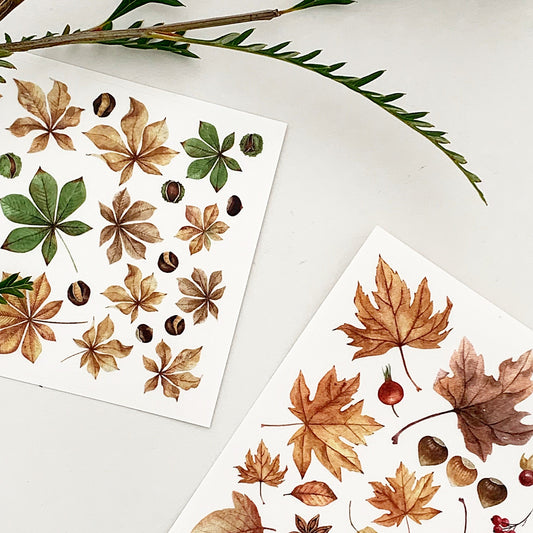 落葉 霧面PET貼紙包