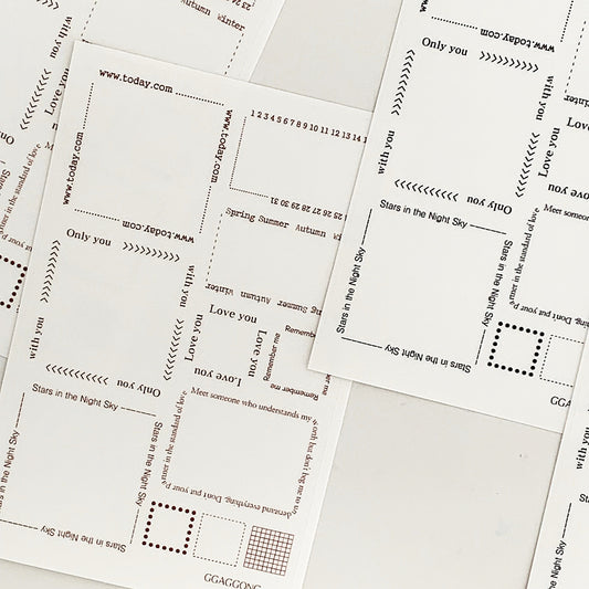 秋天方形字母透明貼紙包 黑色 / 棕色