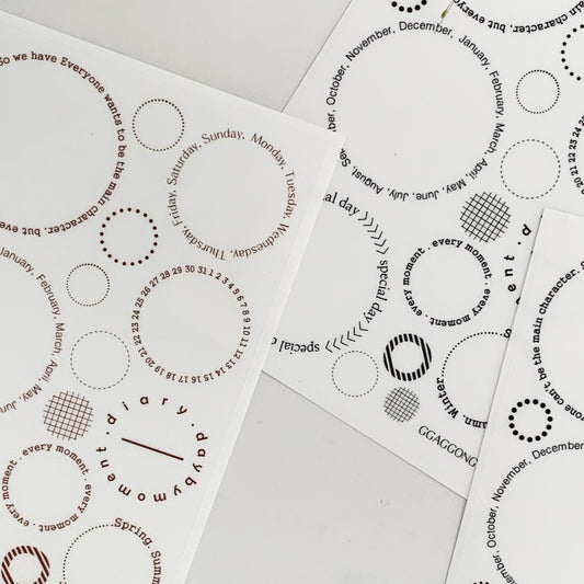 秋天圓形字母透明貼紙包 黑色 / 棕色