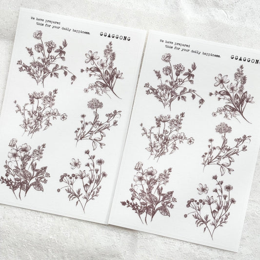 花影 霧面PET貼紙包 灰色/棕色