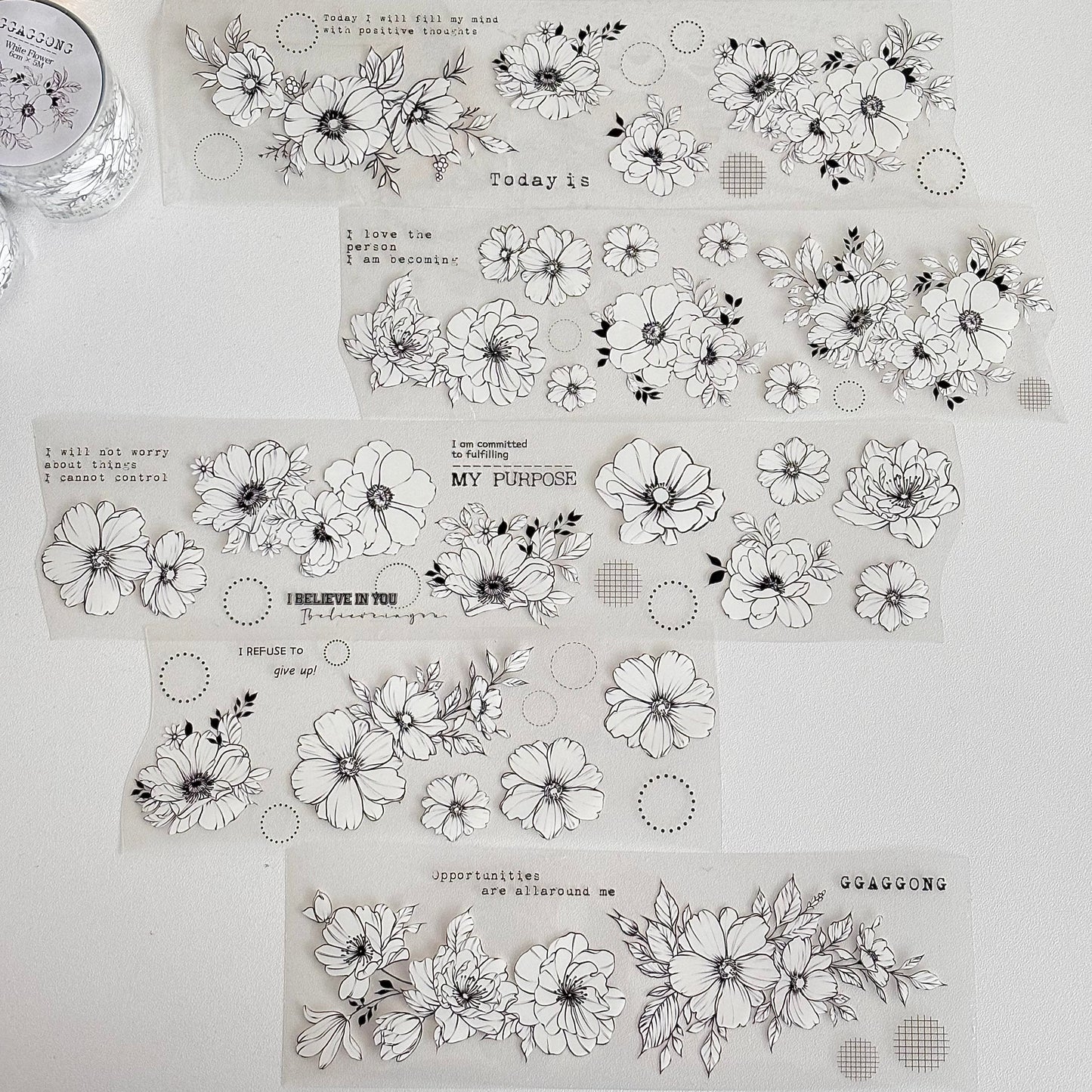 小白花 立體亮面PET紙膠帶