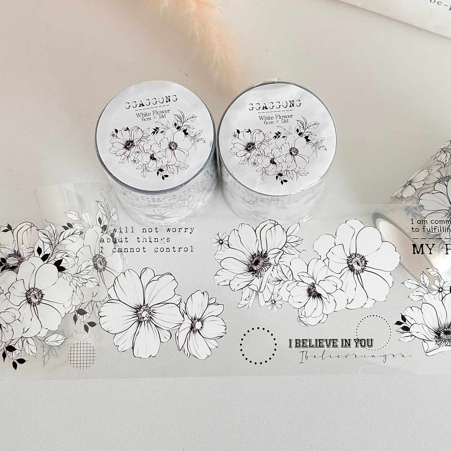 小白花 立體亮面PET紙膠帶