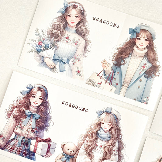 藍色冬日女孩 模造紙貼紙包