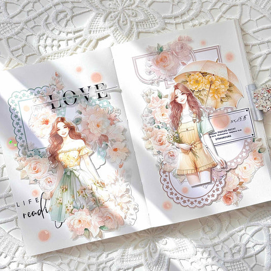 奶油色花朵 立體亮面PET紙膠帶