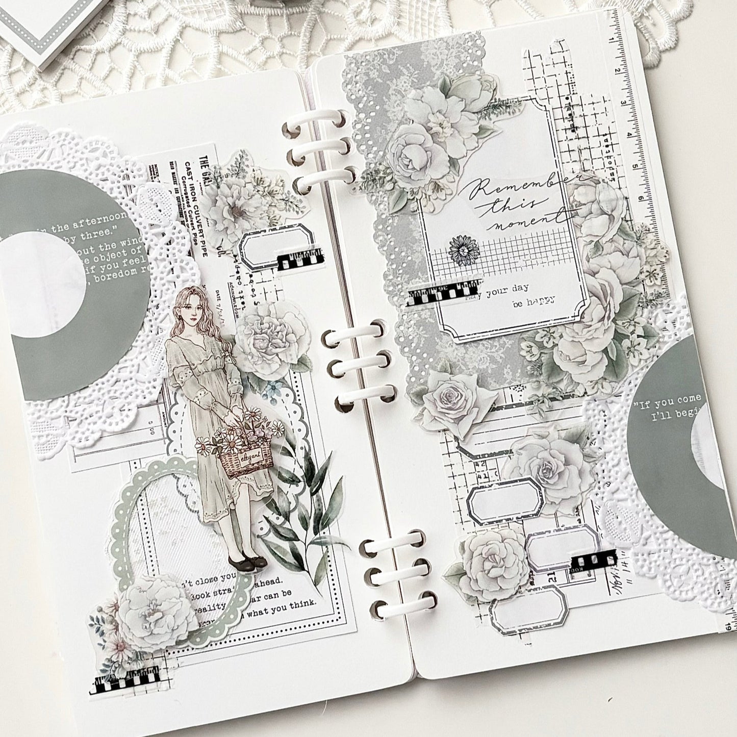 橢圓形蕾絲花框便箋本套組