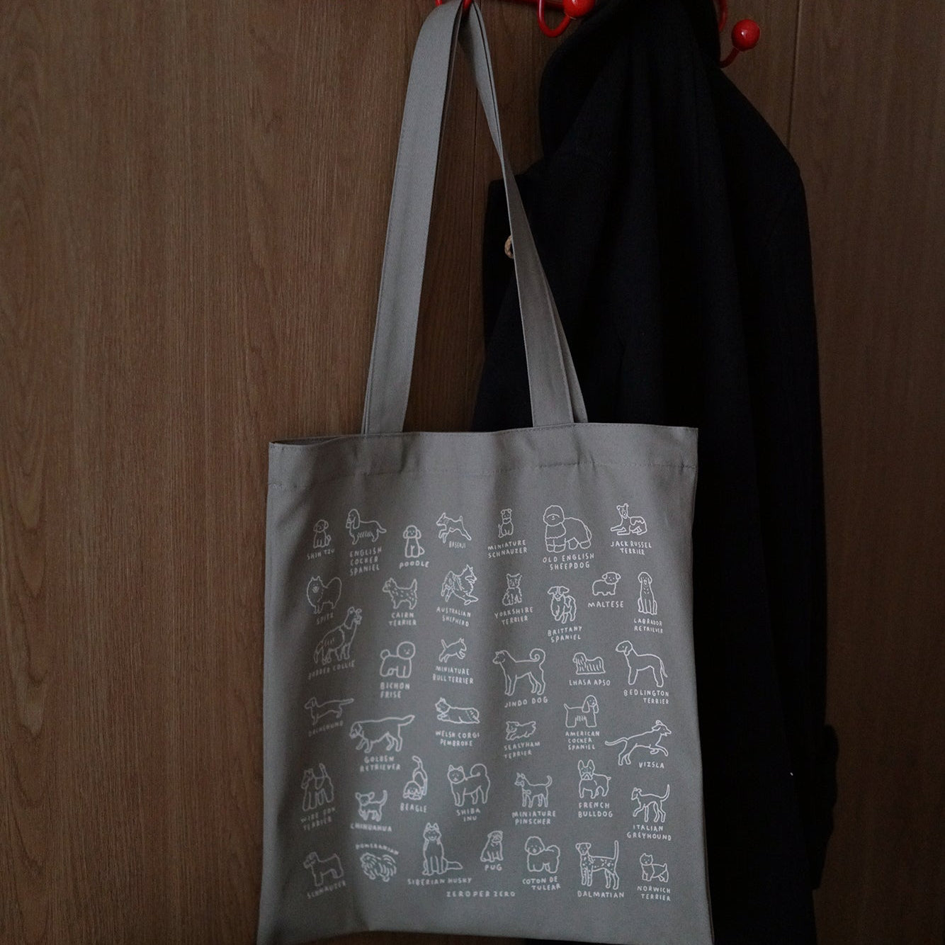 ZERO PER ZERO 帆布袋 小狗圖鑑 (灰色)