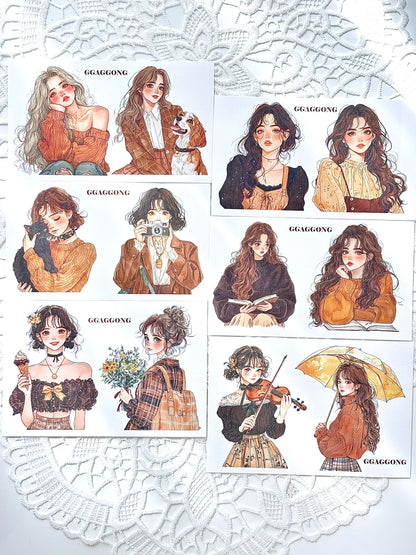 秋天女孩 模造紙貼紙包