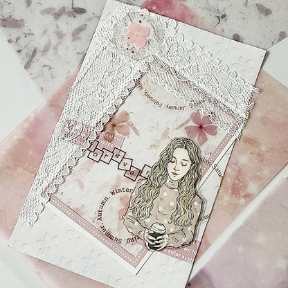 秋天圓形字母透明貼紙包 黑色 / 棕色