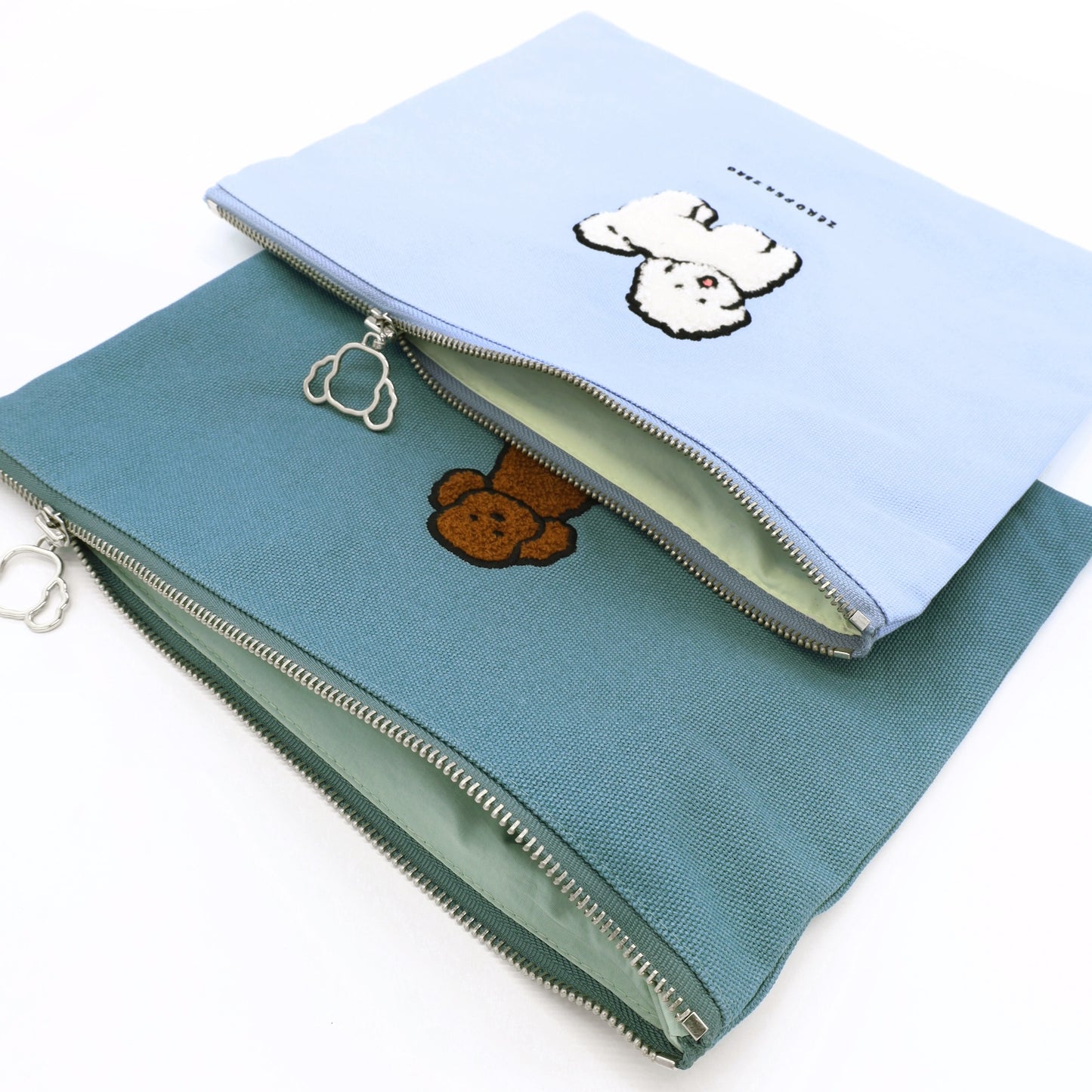 ZERO PER ZERO 刺繡收納袋 小白狗 (水藍色)