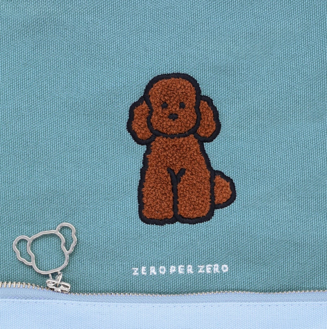 ZERO PER ZERO 刺繡收納袋 貴賓狗 (藍綠色)