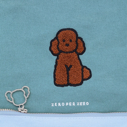 ZERO PER ZERO 刺繡收納袋 貴賓狗 (藍綠色)
