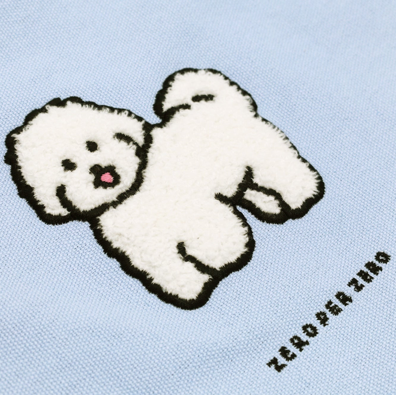ZERO PER ZERO 刺繡收納袋 小白狗 (水藍色)