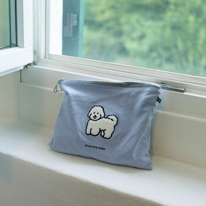ZERO PER ZERO 刺繡收納袋 小白狗 (水藍色)