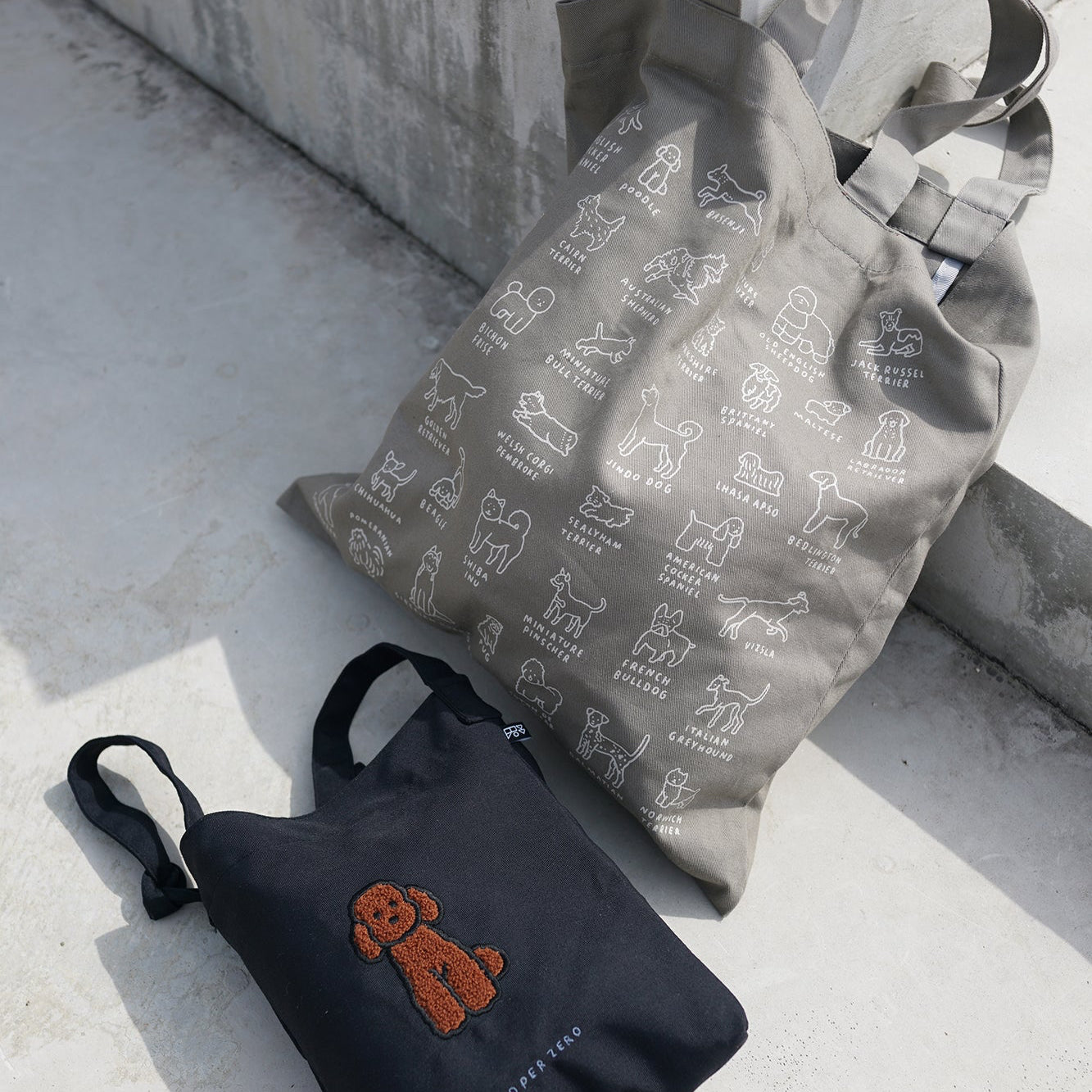 ZERO PER ZERO 帆布袋 小狗圖鑑 (灰色)