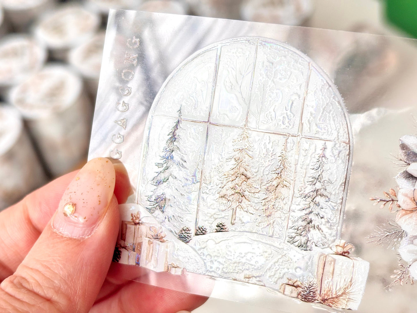 白色聖誕 亮面PET紙膠帶