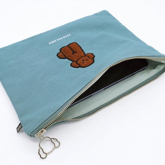 ZERO PER ZERO 刺繡收納袋 貴賓狗 (藍綠色)