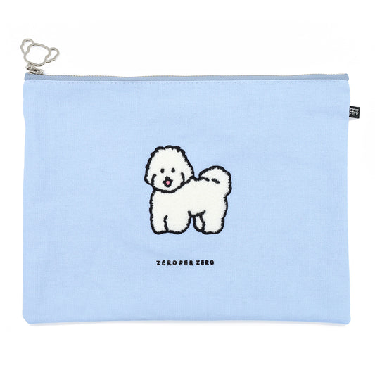 ZERO PER ZERO 刺繡收納袋 小白狗 (水藍色)